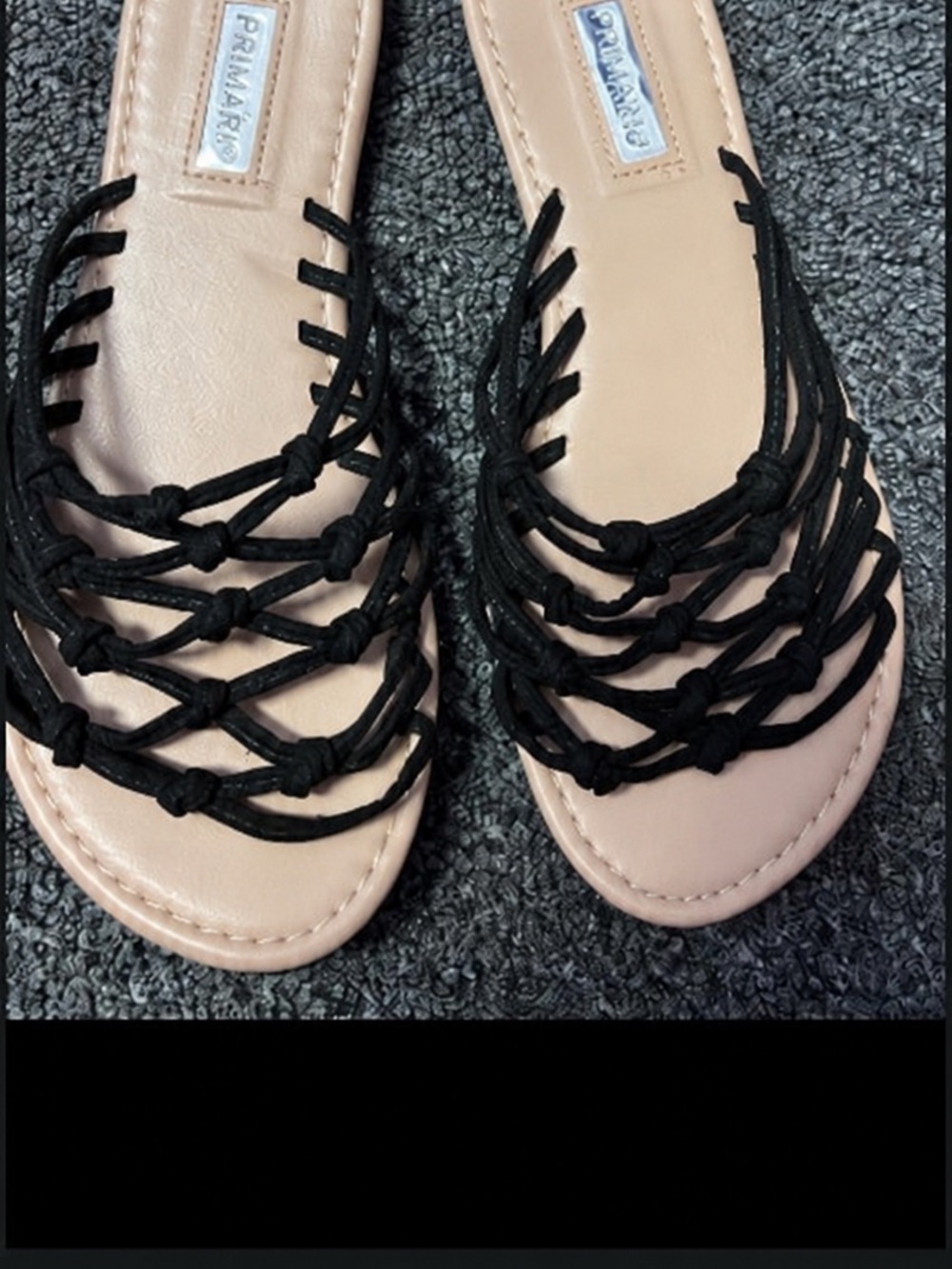 Primark Black Knotted-Strap Sandal Slides with Nude Footbed